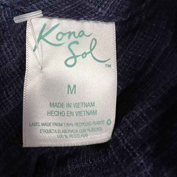 Kona Sol Women's Short Sleeve Textured Top Navy Size Medium Lightweight Tie Neck - Picture 8 of 8